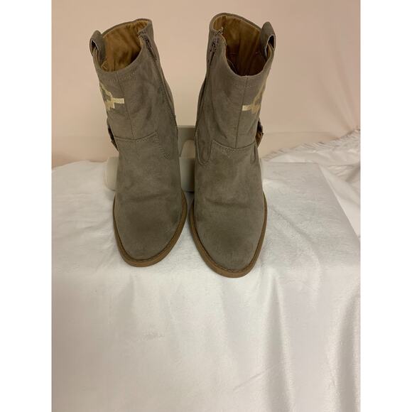 Qupid Ankle Boots Aztec Print Faux Suede Western Cowgirl Womens Size 8 - Picture 1 of 9